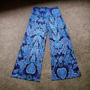 NWT-Flowy Blue Floral Paisly Patterned Pants, Size XL